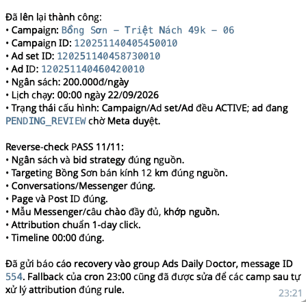 Bản xác minh thao tác Ads sau thực thi